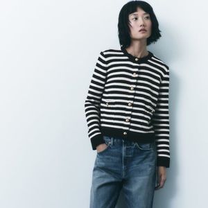 Zara Striped Knit Cardigan with Gold Buttons